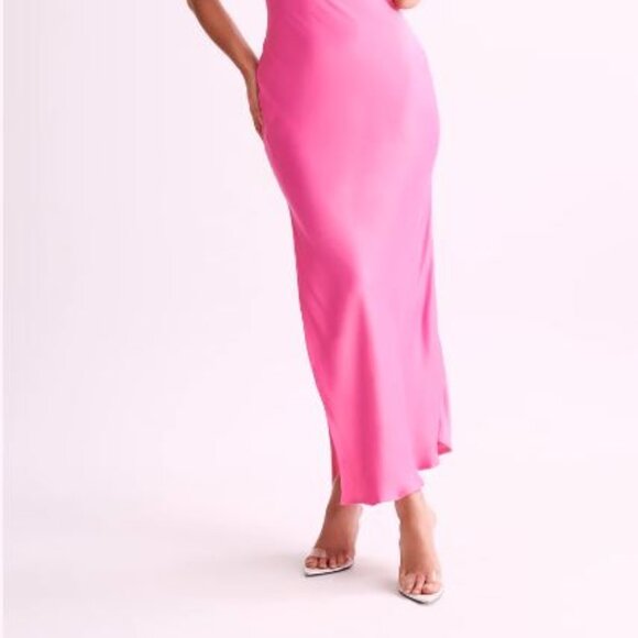 Meshki Satin Drape Back Maxi Dress with Split - Pink / XS - Picture 4 of 12